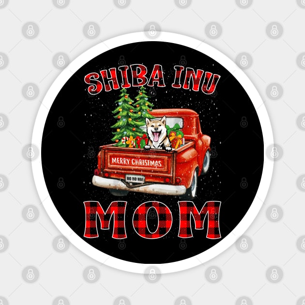 Christmas Shiba Inu Mom Santa Hat Truck Tree Plaid Dog Mom Christmas Magnet by intelus